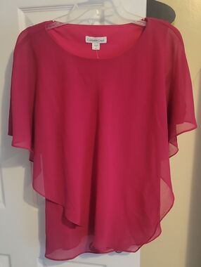 Coldwater Creek SzMed Fuchsia Layered Chiffon Flutter Sleeve Blouse